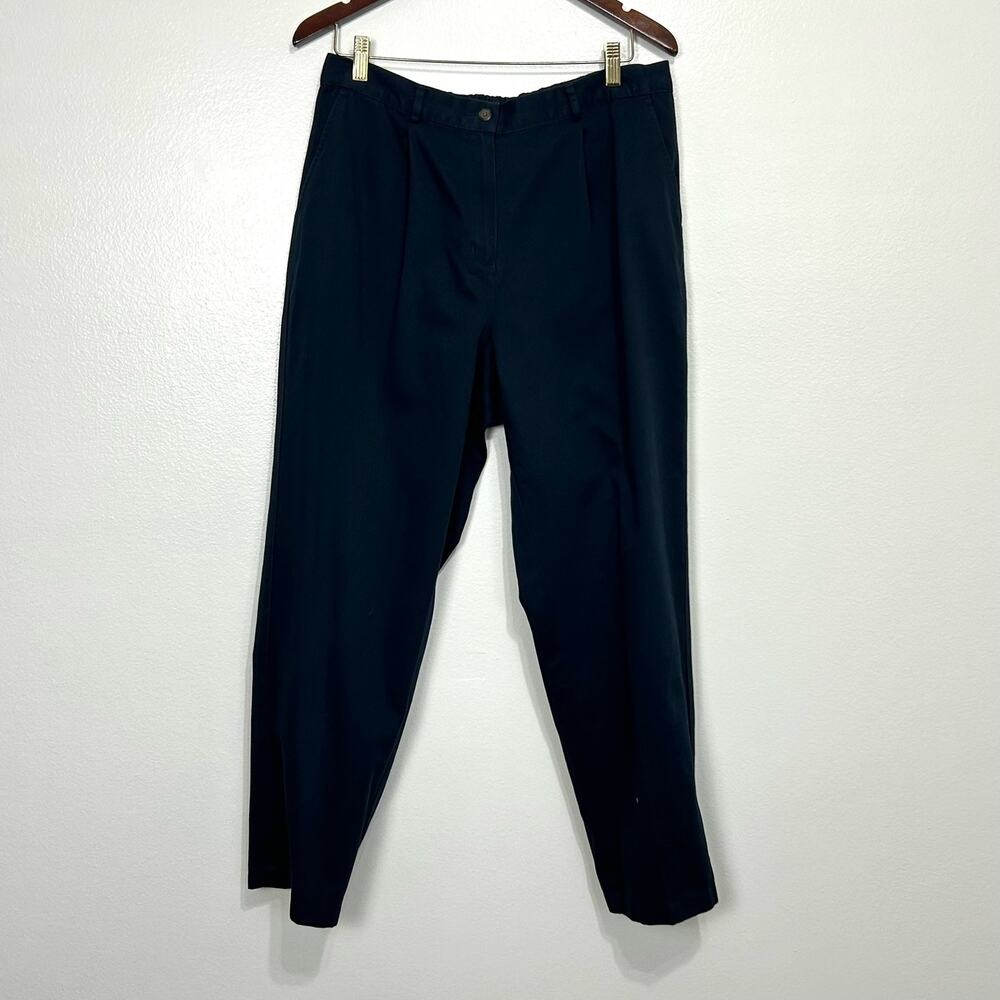 LL Bean Pants Women’s 14P Navy Blue Cotton Chino Pleated Front Casual